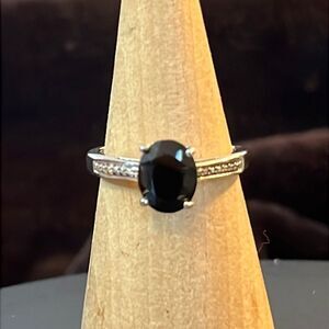 NWT Oval Cut Black Tourmaline Solitaire Ring Set in Sterling Silver size 10